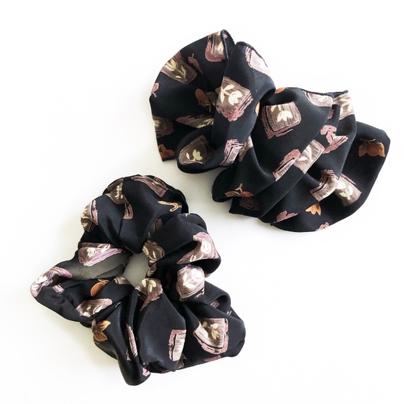 Matching Floral Design Hair Scrunchies and Clip - Picture 2 of 4